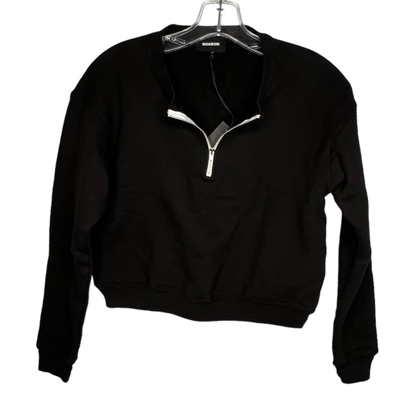 Monrow Cropped Black Sweatshirt nwt - Picture 1 of 7